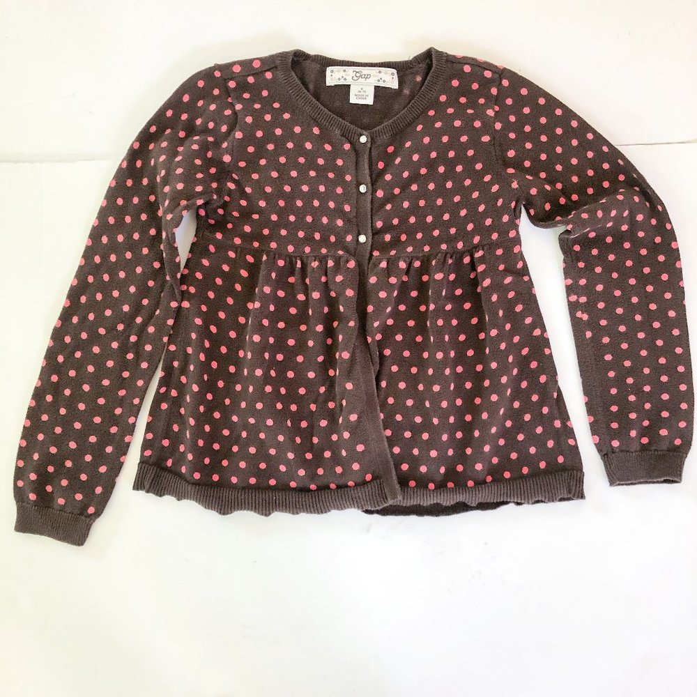 Gap Girls Brown and Pink Polka Dot Cardigan